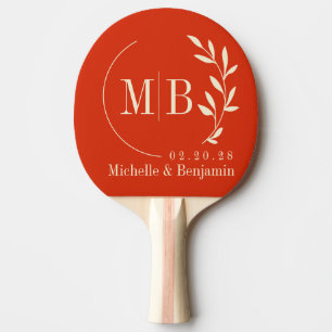 Mid-Century Blood Orange Leaf Wedding Monogram Ping Pong Paddle