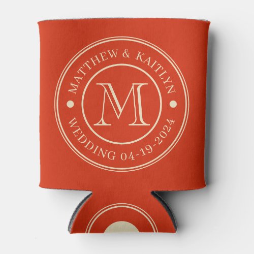 Mid-Century Blood Orange Wedding Monogram Can Cooler
