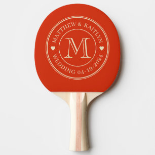 Mid-Century Blood Orange Wedding Monogram Heart Ping Pong Paddle