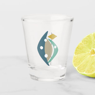 Mid-Century Blue Atomic Age Boomerangs Shot Glass