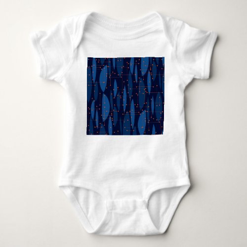 Mid_Century Blue Atomic Seamless Pattern Baby Bodysuit