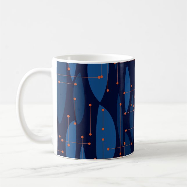 Mid-Century Blue Atomic Seamless Pattern Coffee Mug (Left)