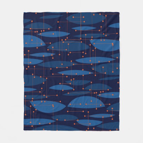 Mid_Century Blue Atomic Seamless Pattern Fleece Blanket