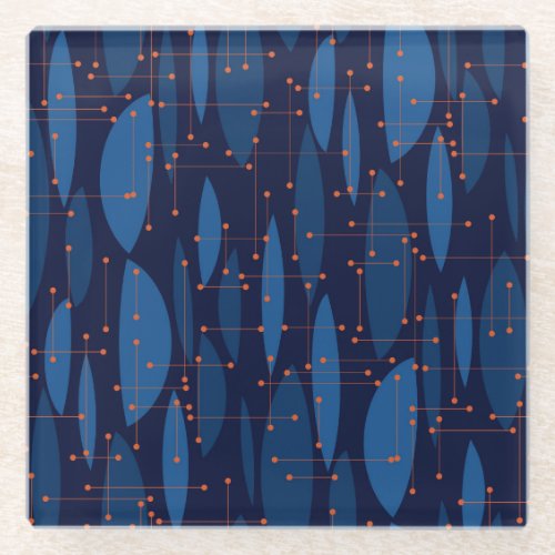 Mid_Century Blue Atomic Seamless Pattern Glass Coaster
