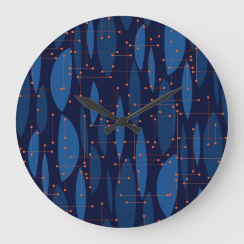 Mid_Century Blue Atomic Seamless Pattern Large Clock