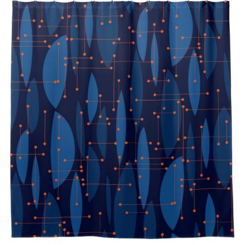 Mid_Century Blue Atomic Seamless Pattern Shower Curtain