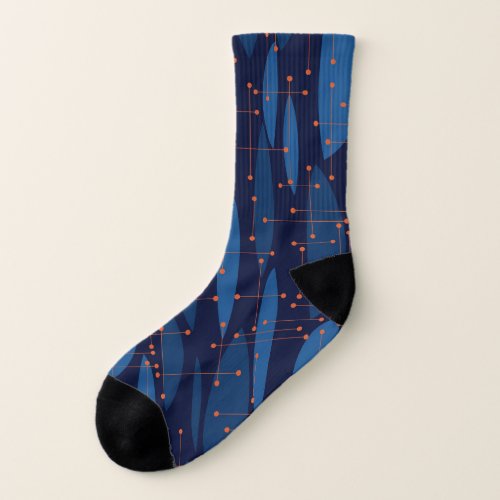 Mid_Century Blue Atomic Seamless Pattern Socks