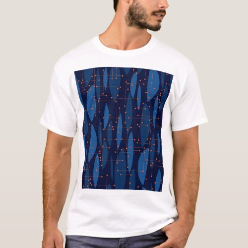 Mid_Century Blue Atomic Seamless Pattern T_Shirt