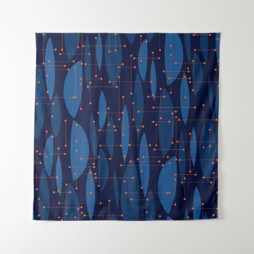 Mid_Century Blue Atomic Seamless Pattern Tapestry