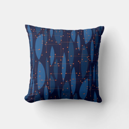Mid_Century Blue Atomic Seamless Pattern Throw Pillow