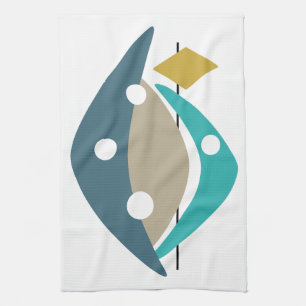 Mid-century Blue Boomerangs 1950s Kitchen Towel