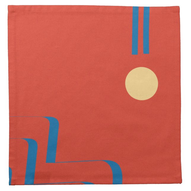 Mid Century Blue Line, Art of Lines, Art Abstract Cloth Napkin (Front)
