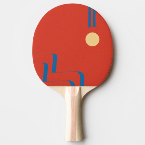 Mid Century Blue Line Art of Lines Art Abstract Ping Pong Paddle