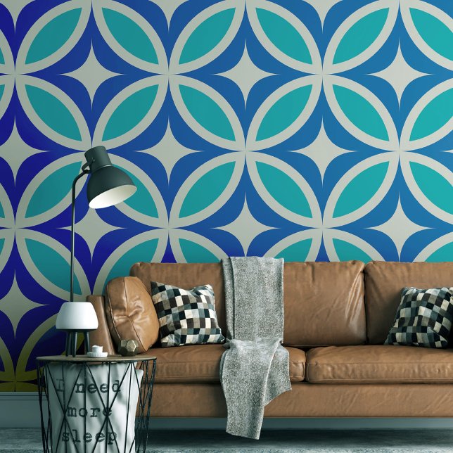 Mid Century Blue Starbursts on Circles  Wallpaper (Creator Uploaded)