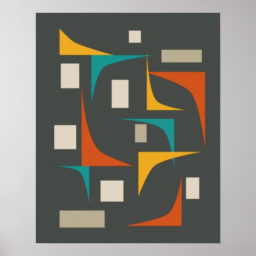 Mid Century Bold Geometric Corners Teal Red Brown Poster