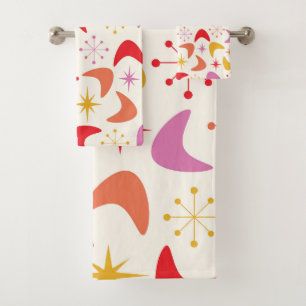Mid Century Boomerang and Atomic Starbursts Bath Towel Set