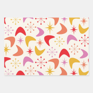 Mid Century Boomerang with Atomic Stars Wrapping Paper Sheets