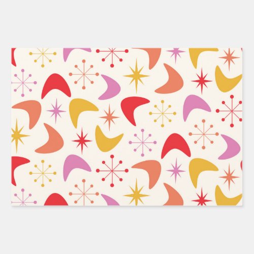 Mid Century Boomerang with Atomic Stars  Wrapping Paper Sheets