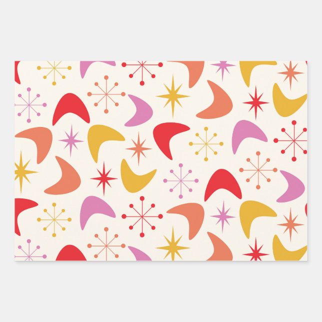 Mid Century Boomerang with Atomic Stars  Wrapping Paper Sheets (Front)
