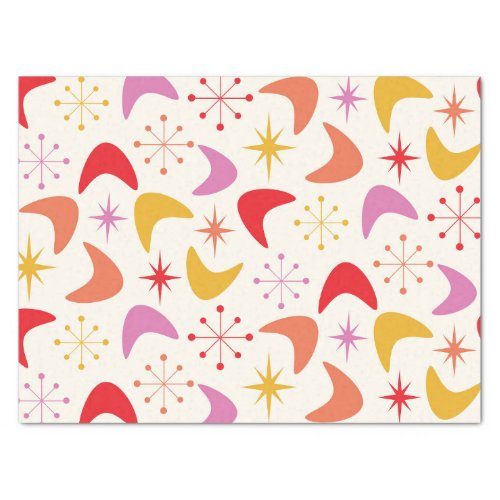 Mid Century Boomerang with Colorful  Atomic Stars  Tissue Paper
