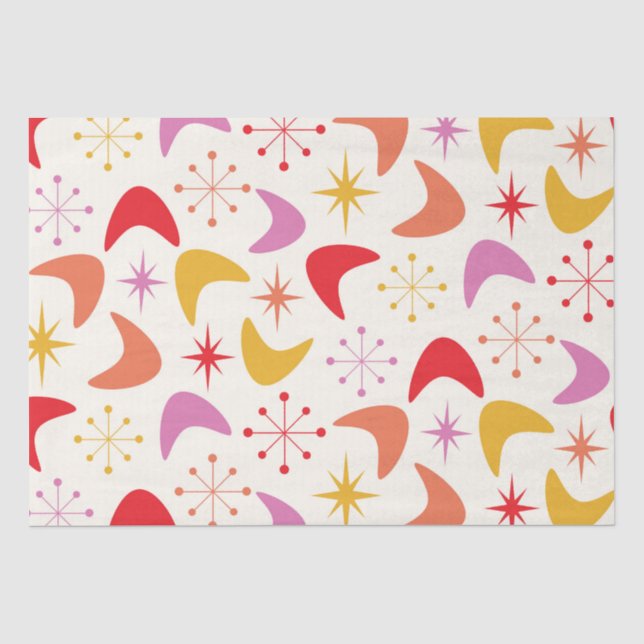 Mid Century Boomerang with Colorful  Atomic Stars  Tissue Paper (Front)