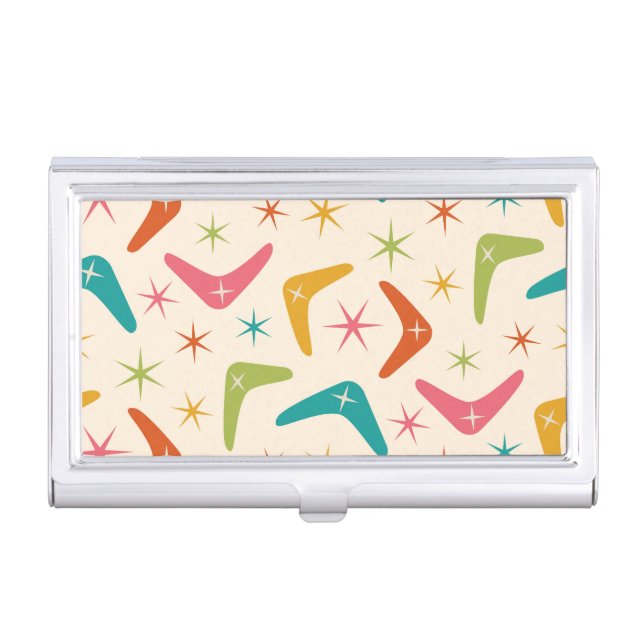Mid Century Boomerang with Retro starbursts  Business Card Case (Front)
