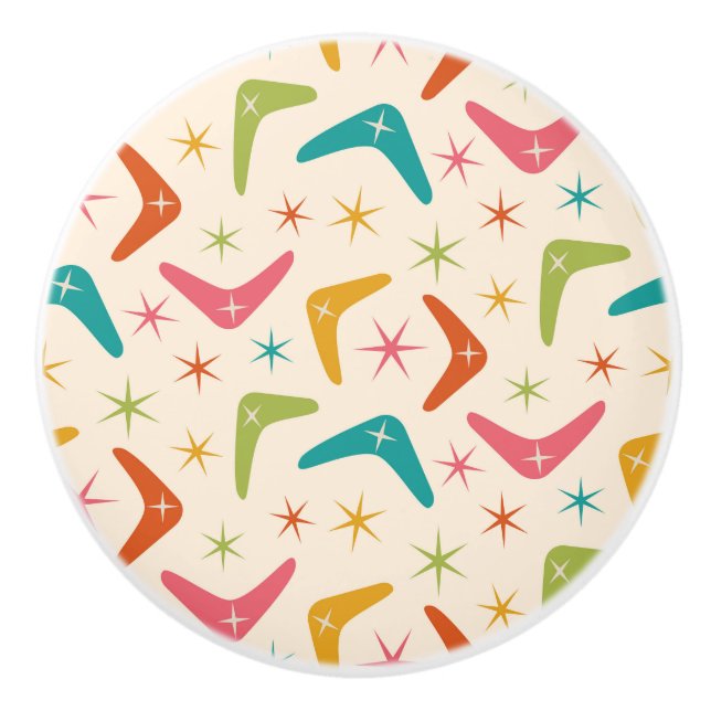 Mid Century Boomerang with Retro starbursts  Ceramic Knob (Front)