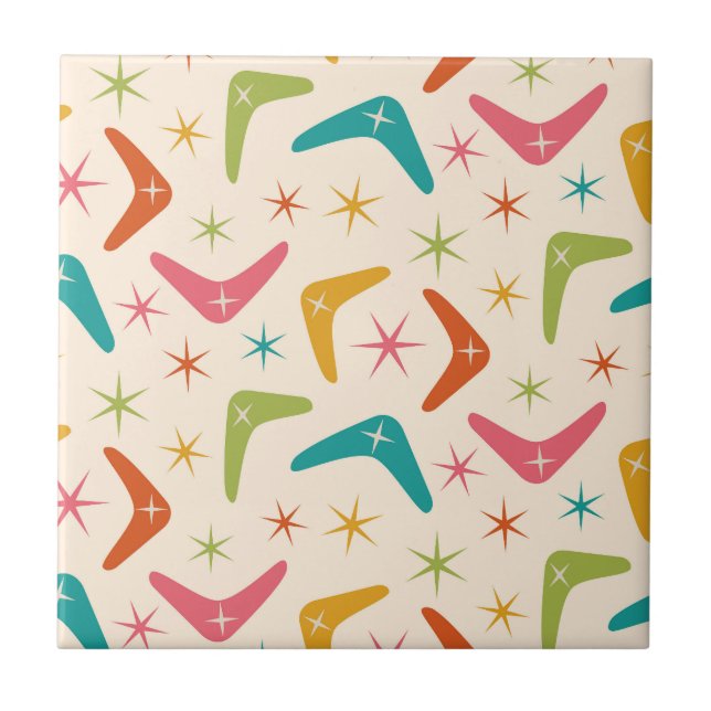 Mid Century Boomerang with Retro starbursts  Ceramic Tile (Front)