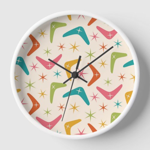 Mid Century Boomerang with Retro Starbursts  Clock