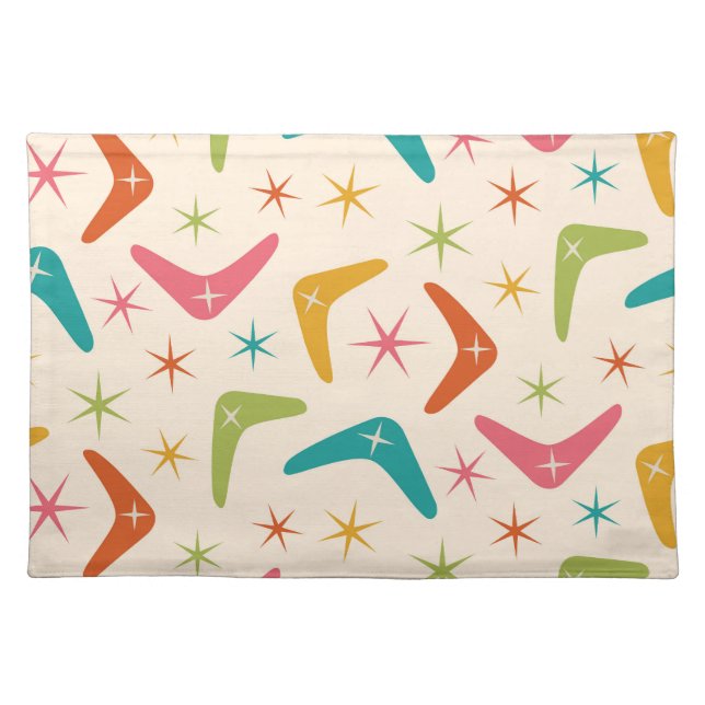 Mid Century Boomerang with Retro Starbursts  Cloth Placemat (Front)