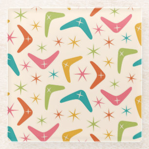 Mid Century Boomerang with Retro starbursts Glass Coaster