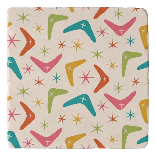 Mid Century Boomerang with Retro starbursts  Trivet (Front)