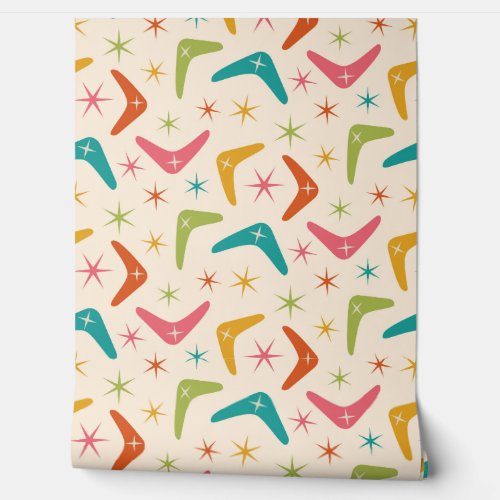 Mid Century Boomerang with Retro Starbursts Wallpaper