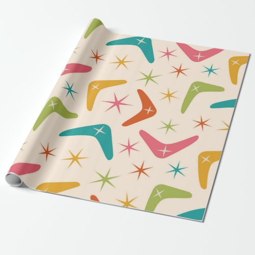 Mid Century Boomerang with Retro Starbursts  Wrapping Paper
