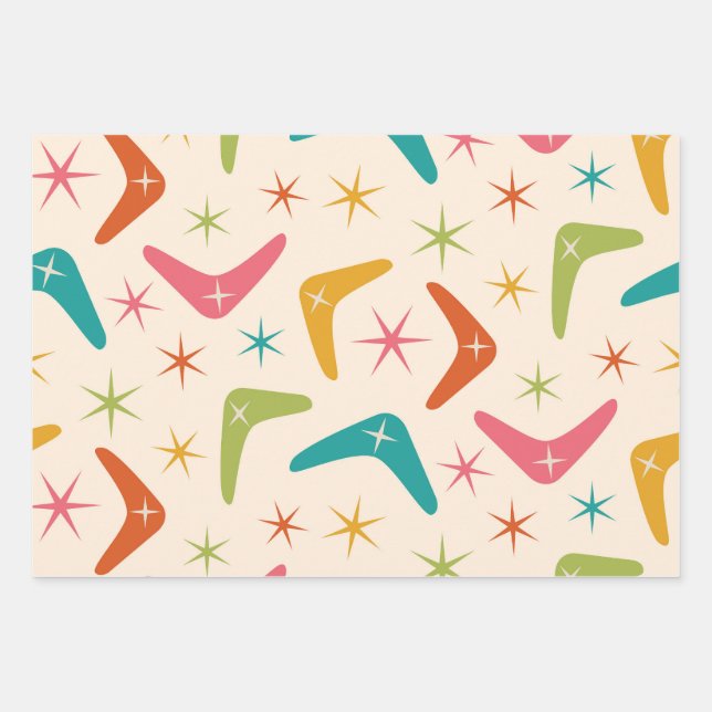 Mid Century Boomerang with Retro starbursts  Wrapping Paper Sheets (Front)