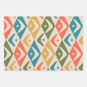 Mid Century Boomerangs on Harlequin Diamonds Wrapping Paper Sheets