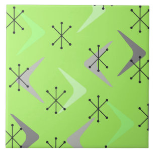 Mid Century Boomerangs Starbursts Green Ceramic Tile