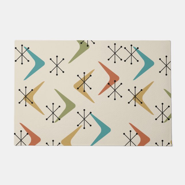 Mid Century Boomerangs Starbursts Multicolored Doormat (Front)