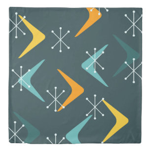 Mid Century Boomerangs Starbursts Teal Duvet Cover