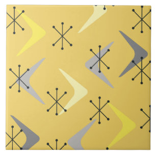 Mid Century Boomerangs Starbursts Yellow Ceramic Tile