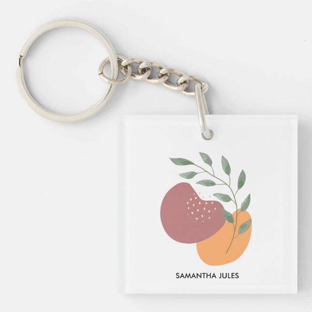 Mid Century Botanical Abstract Terracotta Boho   Keychain (Front)