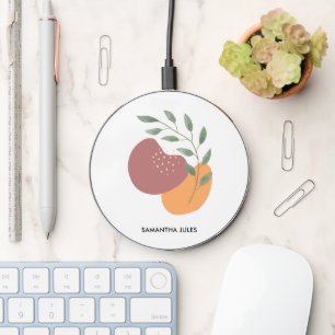 Mid Century Botanical Abstract Terracotta Boho    Wireless Charger