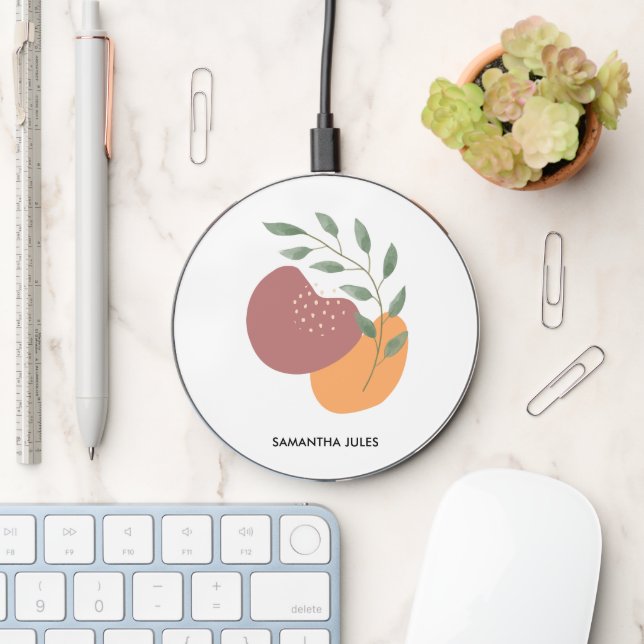 Mid Century Botanical Abstract Terracotta Boho    Wireless Charger (Desk)