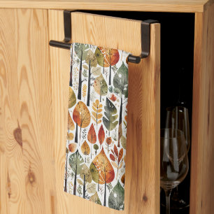 Mid-Century Botanical Fall Forest Kitchen Towel