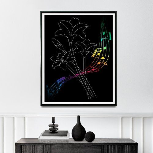 Mid Century Bouquet Print Boho Rainbow Music Note Poster