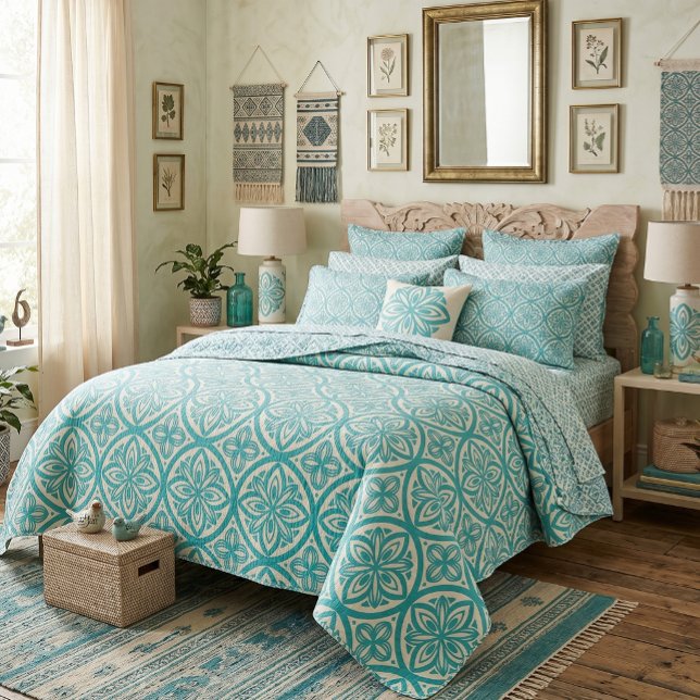 Mid Century Breeze Block Pattern Retro Tropical Duvet Cover (retro beachy vibes)