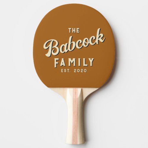 Mid-Century Burnt Sand Retro Family Name &amp; Year Ping Pong Paddle