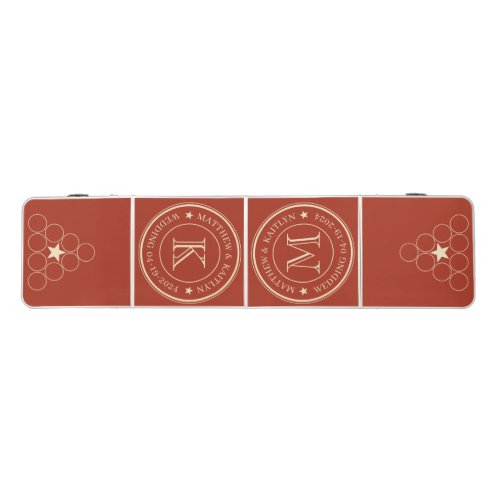 Mid-Century Burnt Sienna Wedding Monogram Star Beer Pong Table