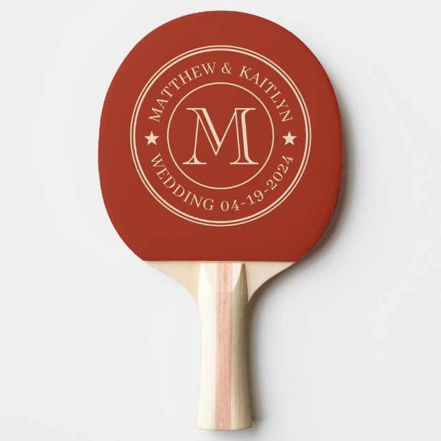 Mid-Century Burnt Sienna Wedding Monogram Star Ping Pong Paddle (Front)