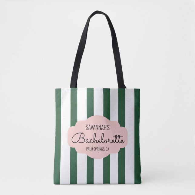 Mid Century Cabana Stripes Bachelorette/Bridesmaid Tote Bag (Front)